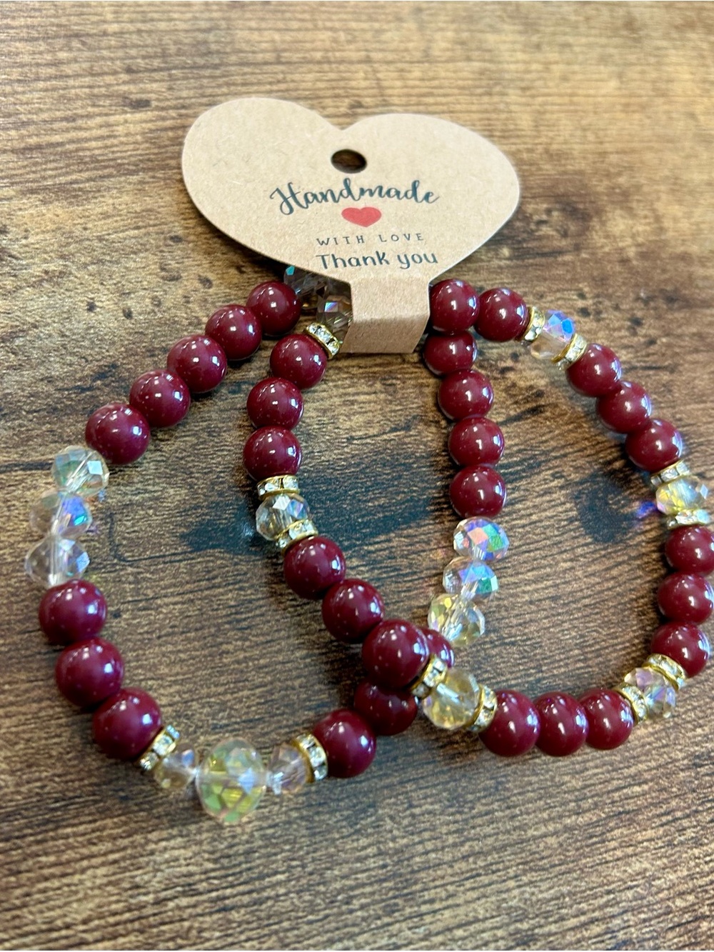 Handmade Burgundy Beaded Bracelet with Aurora Crystal Accents